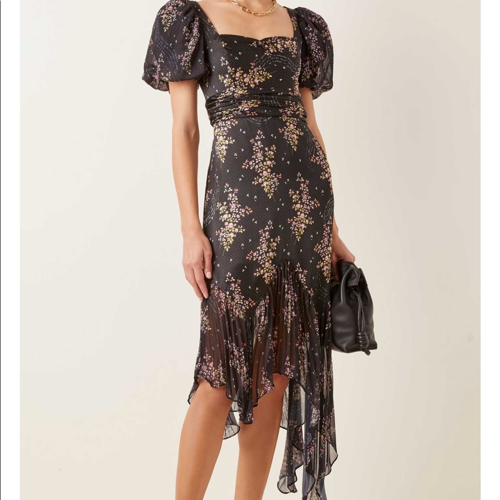 AMUR Destiny Printed Silk Midi Dress